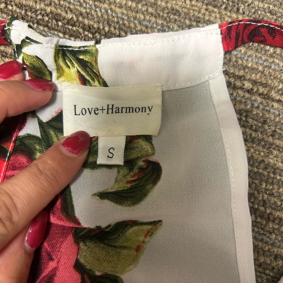 Backless Floral Halter mini Dress with Red Roses - Picture 2 of 4